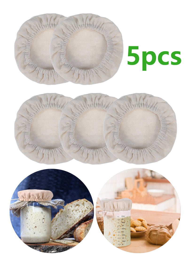 Cloth Covers for Sourdough Starter Jars Or Kombucha Kefir Fermentation Cheese Fabric Lids Bread Fermentation Cover Elastic Cotton Cloth Linen Covers for Jars Mouth from 3-4 inch - Image 1